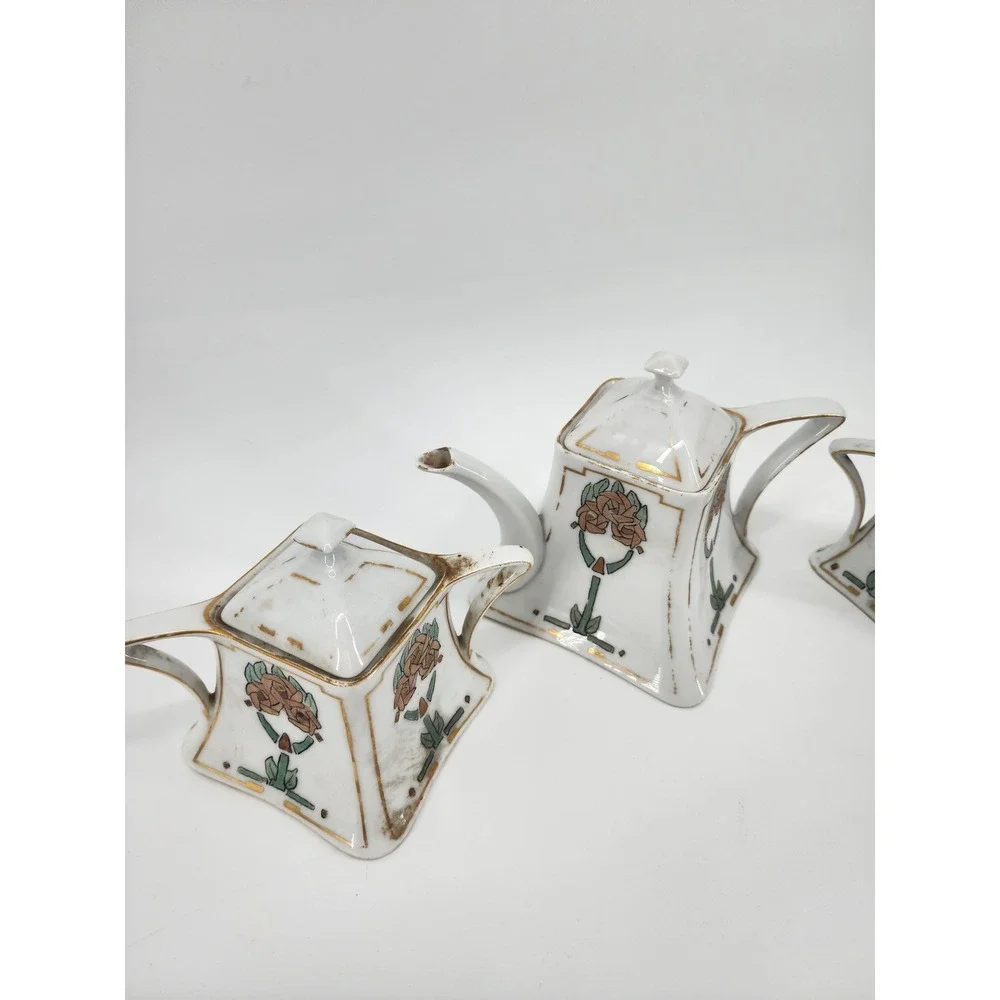 Antique Bavaria Favorite Hand Painted 3pc‎ Tea Set Art Nouveau Floral 1913